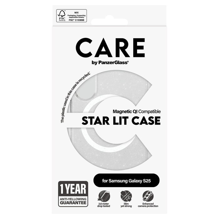 PanzerGlass CARE Flagship Case Star Lit w. White QI Compatible Funda Samsung Galaxy S25