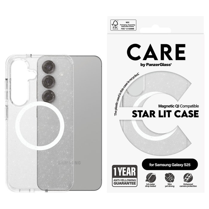 PanzerGlass CARE Flagship Case Star Lit w. White QI Compatible Funda Samsung Galaxy S25
