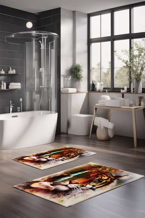 Mijölnir CT-5145 Juego de 2 Alfombrillas de Baño 100% Poliéster Antideslizante Antibacteriano Lavable a Máquina 40x60cm y 60x100cm