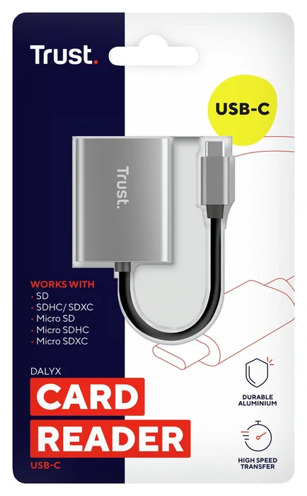Trust Dalyx Fast 24136 - Lector de Tarjetas USB-C Externo USB 3.2 Gen 1, Compacto de Aluminio para SD/MicroSD, Velocidad hasta 104 MB/s Trust Dalyx Fast 24136 - Lector de Tarjetas USB-C Externo USB 3.2 Gen 1, Compacto de Aluminio para SD/MicroSD, Velocidad hasta 104 MB/s