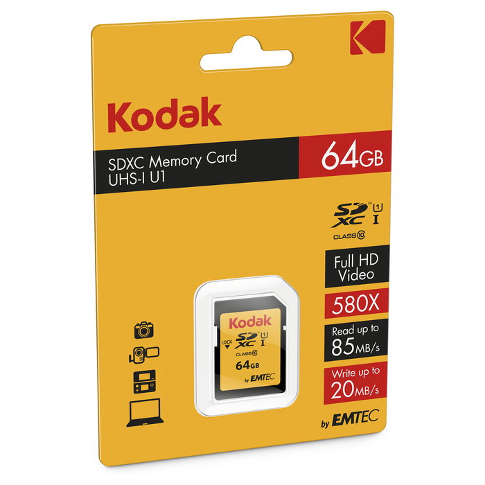 Kodak Tarjeta de Memoria 64GB SDXC UHS-I U1 V10 Premium EKMSD64GXC10K Velocidad 85MB/s