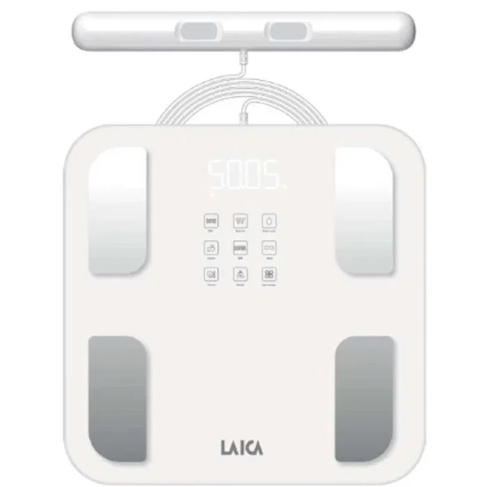 Laica Báscula de Baño PS1072 Inteligente con Análisis Corporal Completo, 30 Mediciones, Hasta 180 kg, Conexión Smartphone, Cristal Templado