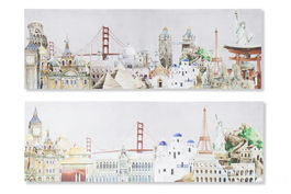 DKD Home Decor Cuadro Lienzo Ciudad Multicolor 2 x 30 x 90 cm (2 Unidades)