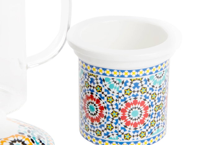 DKD Home Decor Mug Infusiones Arabe Cristal y Porcelana Multicolor Naranja 300ml (2 Unidades)
