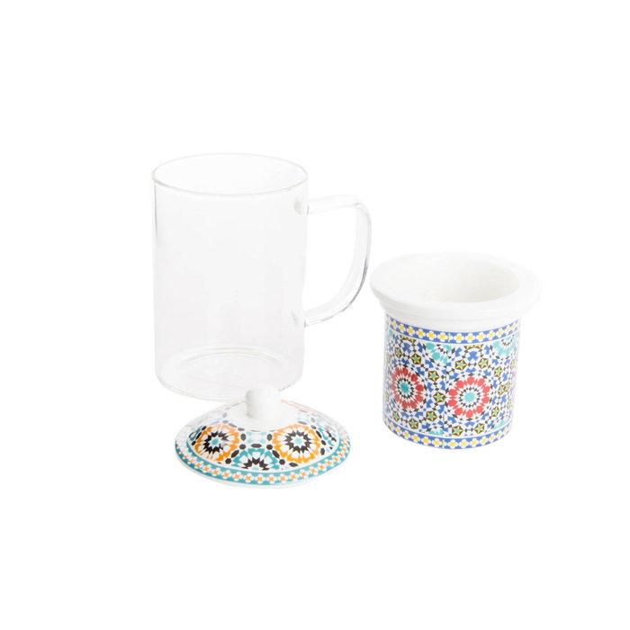 Taza con Filtro para Infusiones DKD Home Decor Multicolor Naranja Azulejo Árabe 300 ml (2 Unidades)