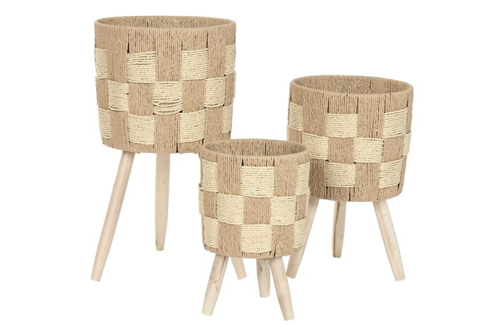 DKD Home Decor Set de 3 Maceteros de Fibra y Pino Trenzado Marrón Claro DKD Home Decor Set de 3 Maceteros de Fibra y Pino Trenzado Marrón Claro