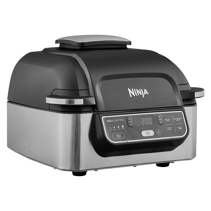 Ninja Foodi Grill & Freidora de Aire Caliente AG301EU - Parrilla, 5.7L, 265°C, 1750W, 5 Programas, para 4 Personas, Color Negro, Acero Inoxidable