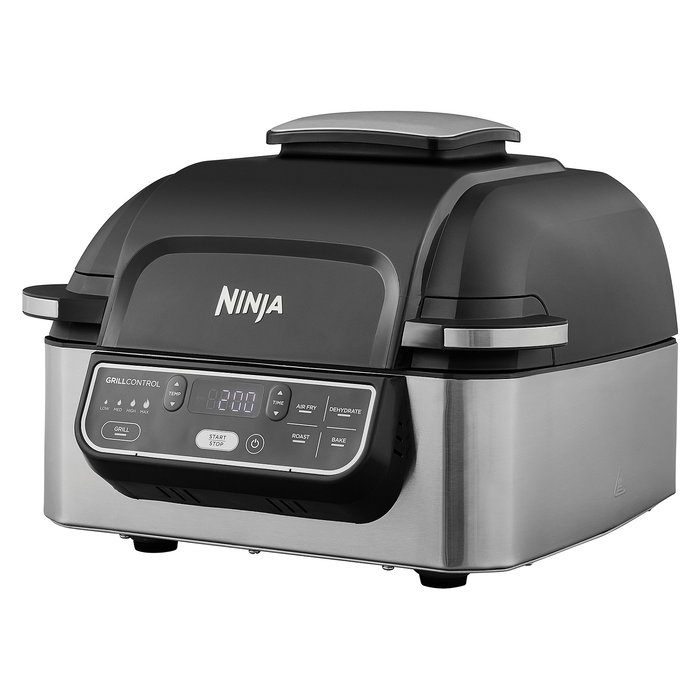 Ninja Foodi Grill & Freidora de Aire Caliente AG301EU - Parrilla, 5.7L, 265°C, 1750W, 5 Programas, para 4 Personas, Color Negro, Acero Inoxidable