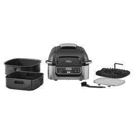 Ninja Foodi Grill & Freidora de Aire Caliente AG301EU - Parrilla, 5.7L, 265°C, 1750W, 5 Programas, para 4 Personas, Color Negro, Acero Inoxidable
