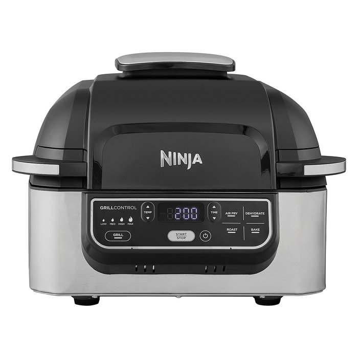 Ninja Foodi Grill & Freidora de Aire Caliente AG301EU - Parrilla, 5.7L, 265°C, 1750W, 5 Programas, para 4 Personas, Color Negro, Acero Inoxidable