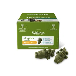 Whimzees Alligator M 65 Piezas - Snack Dental para Perros 12-18 kg, Golosina para Limpieza Dental, Ingredientes Naturales, Caja a Granel