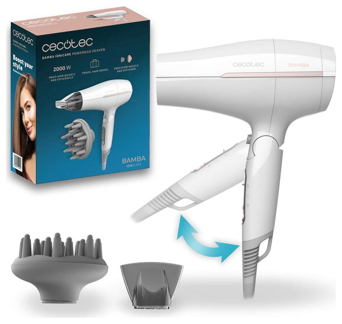 CECOTEC IoniCare Power&Go Heaven Secador de Pelo Plegable 2000W Blanco