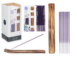Acorde Set 50 Barras Incienso Lavanda Soporte Madera 12 x 29.5 x 2 cm (Set de 24)