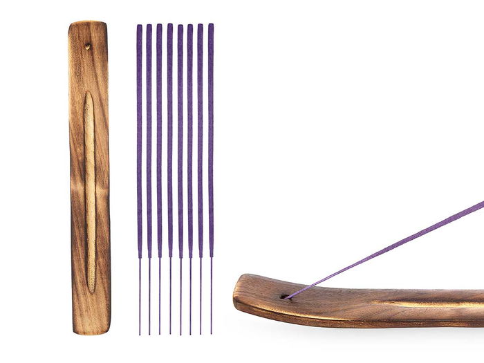 Acorde Set 50 Barras Incienso Lavanda Soporte Madera 12 x 29.5 x 2 cm (Set de 24)