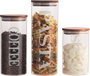 DKD Home Decor Set de 3 Botes de Borosilicato y Acacia Letras 1,8L