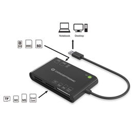 Conceptronic Lector de Tarjetas Externo USB 3.2 Gen 1 Negro Compatible con SD, microSD, MMC, MS Micro