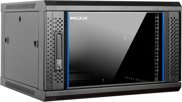Phasak Armario Rack Mural 19 Pulgadas Pro 9U PHO 3109 600x600 mm con Puerta de Vidrio Templado