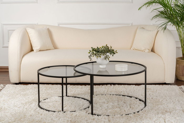 Nordure Juego de Mesas de Café 80x43x80 cm y 60x39x60 cm Vidrio Templado Metal Negro Gris