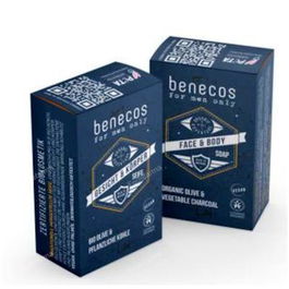 Benecos Jabón Sólido Vegano para Hombre 75Gr, Orgánico con Carbón y Lavanda, Limpia e Hidrata