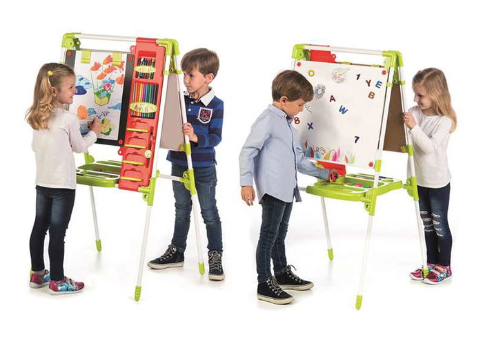 Chicos Pizarra de Artista Magnética y para Tizas 2 en 1, 63x60x120 cm, Incluye 82 Accesorios, Extensible y Plegable