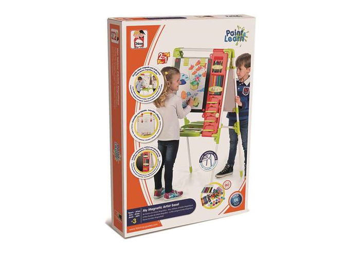 Chicos Pizarra de Artista Magnética y para Tizas 2 en 1, 63x60x120 cm, Incluye 82 Accesorios, Extensible y Plegable