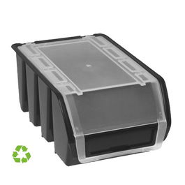 Archivo 2000 Gaveta Sostenible 0,9 L Apilable y Encajable con Tapa, Polipropileno Reciclado Negro, 160x115x75 mm