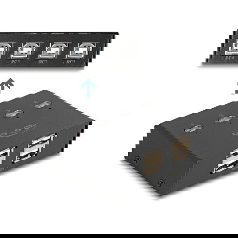 DeLOCK 11507 Switch USB 2.0 para 4 Ordenadores y 4 Dispositivos, 8 Puertos, Transferencia 0.48 Gbit/s, Color Negro