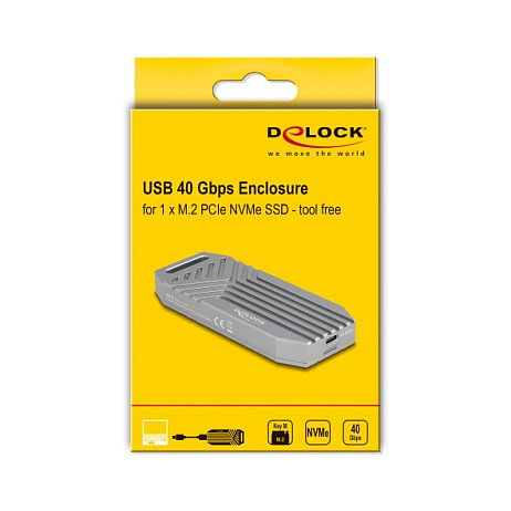 DeLOCK 42033 Carcasa externa para SSD M.2 NVMe USB4 40 Gbps Gris