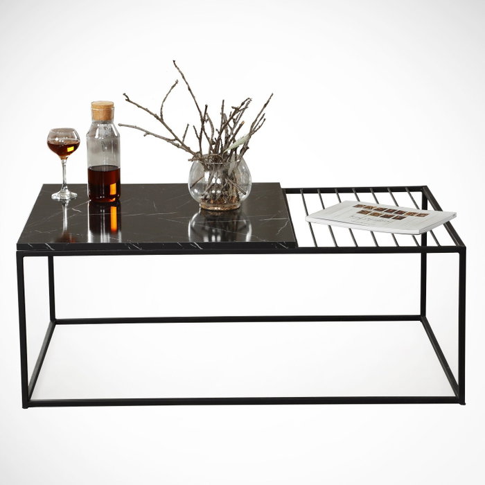 Hanah Home Mesa de Centro Royal Blanco y Negro 95x43x55 cm