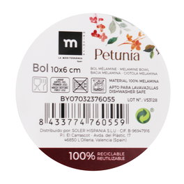 La Mediterranea Bol Melamina Petunia 10 cm x 6 cm Brillo (24 Unidades)