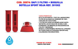 DAFI FINSTOCK 2 Filtros + Boquilla Botella Sport Roja