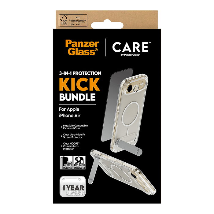 PanzerGlass Protector de Pantalla CARE by 3-en-1 para iPhone Air, Vidrio Templado Resistente a Golpes y Rayones, Incluye Kit de Instalación y Limpieza