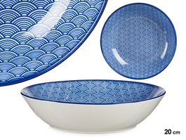 Vessia Plato Hondo 20 cm Onda Japonesa Azul Porcelana Apto Lavavajillas (Set de 24)