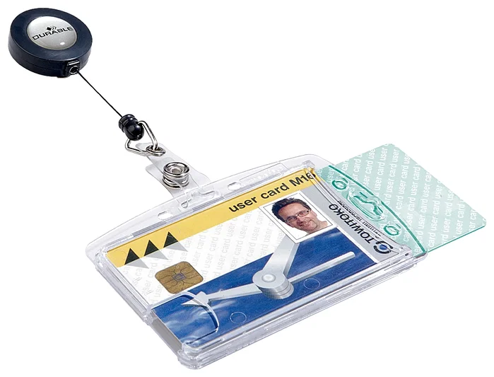 Durable Soporte para 2 Tarjetas de Identificación Cerrado con Carrete