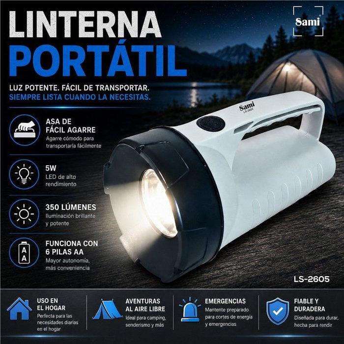 SAMI Sami Linterna LED con asa grande 350LM pilas 6xAA
