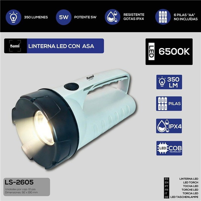 SAMI Sami Linterna LED con asa grande 350LM pilas 6xAA