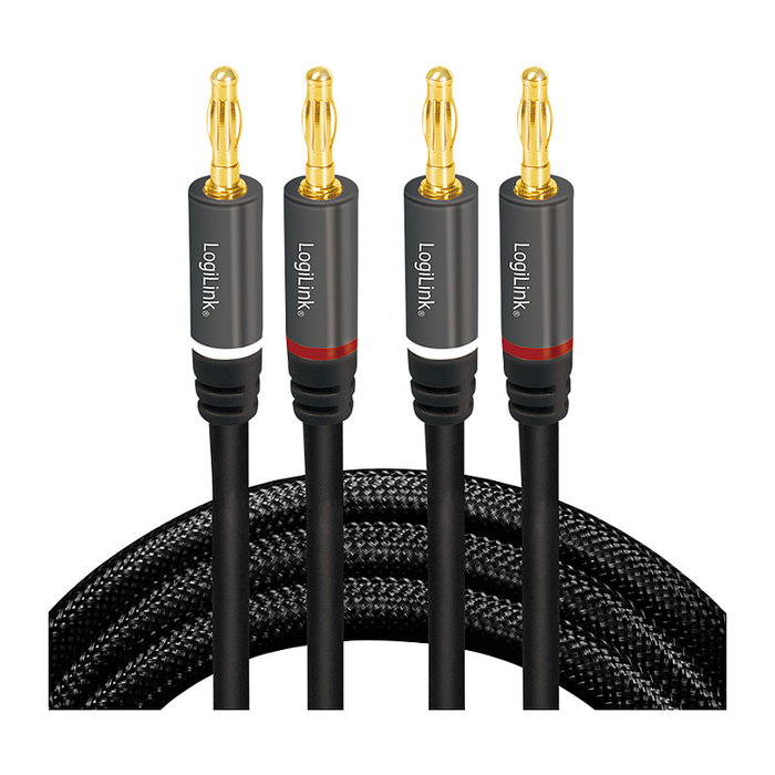 LogiLink Cable de audio 2x2 Clavija banana, Metal, Negro, 3 m