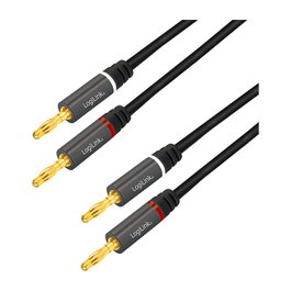 LogiLink Cable de audio 2x2 Clavija banana, Metal, Negro, 3 m