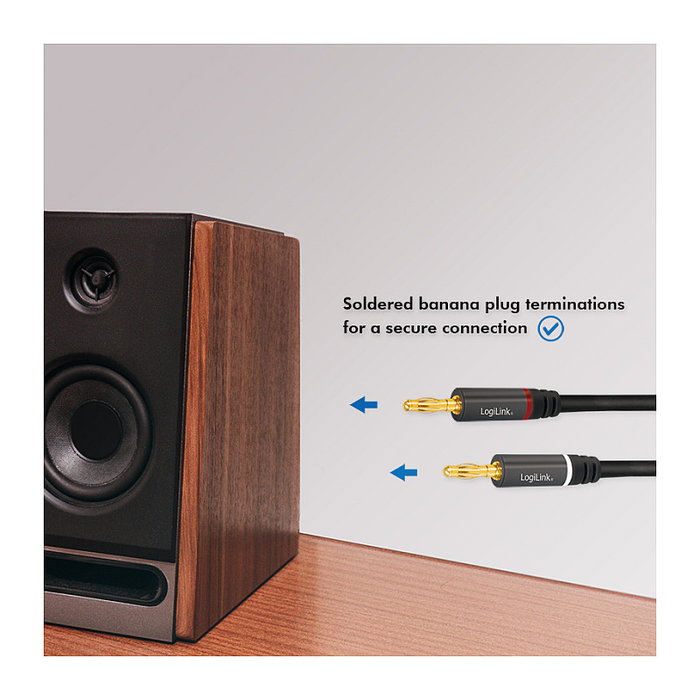 LogiLink Cable de audio 2x2 Clavija banana, Metal, Negro, 3 m