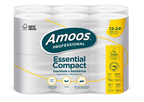 Papel Higienico Amoos Professional Essential Compact 2 Capas 291 Servicios 35 Metros Blanco (Set de 12)
