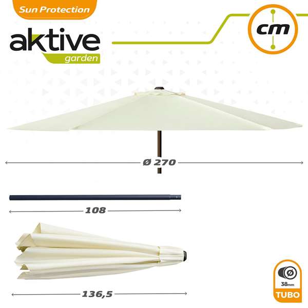 Color Baby Parasol Terraza 270 cm con Chimenea y Mástil de Aluminio 3,8 cm Color Crema