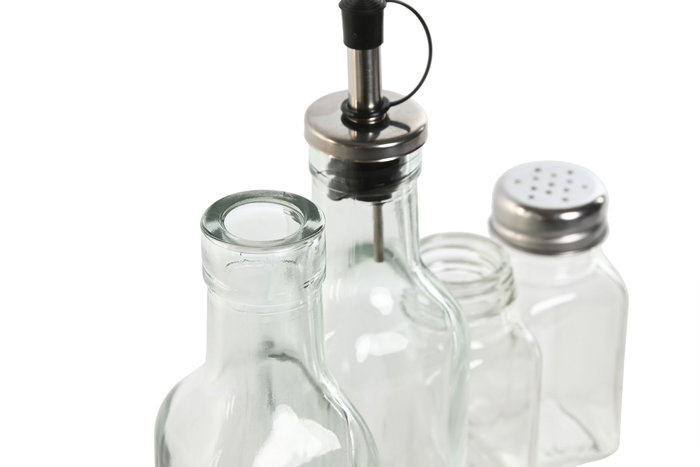 DKD Home Decor Aceitera Vinagrera Set de 4 Transparente Cristal Metal 6x23x22.5cm 300ml