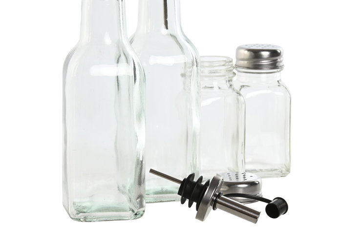 DKD Home Decor Aceitera Vinagrera Set de 4 Transparente Cristal Metal 6x23x22.5cm 300ml