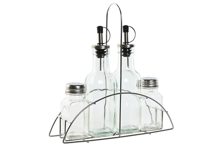 DKD Home Decor Aceitera Vinagrera Set de 4 Transparente Cristal Metal 6x23x22.5cm 300ml