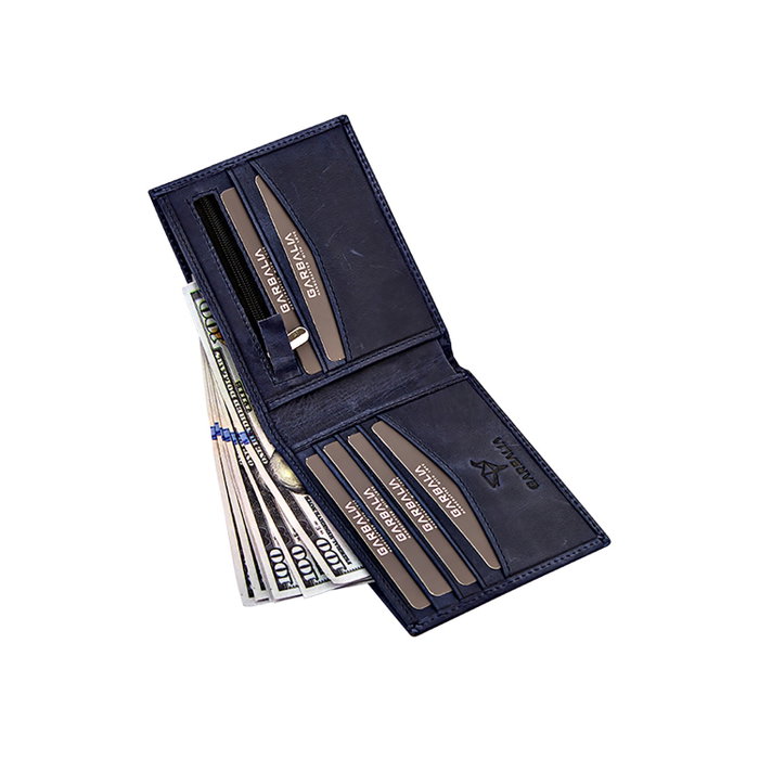 Zoozie Bags Cartera de Hombre 100% Piel Genuina Azul Oscuro 11x2x9 cm