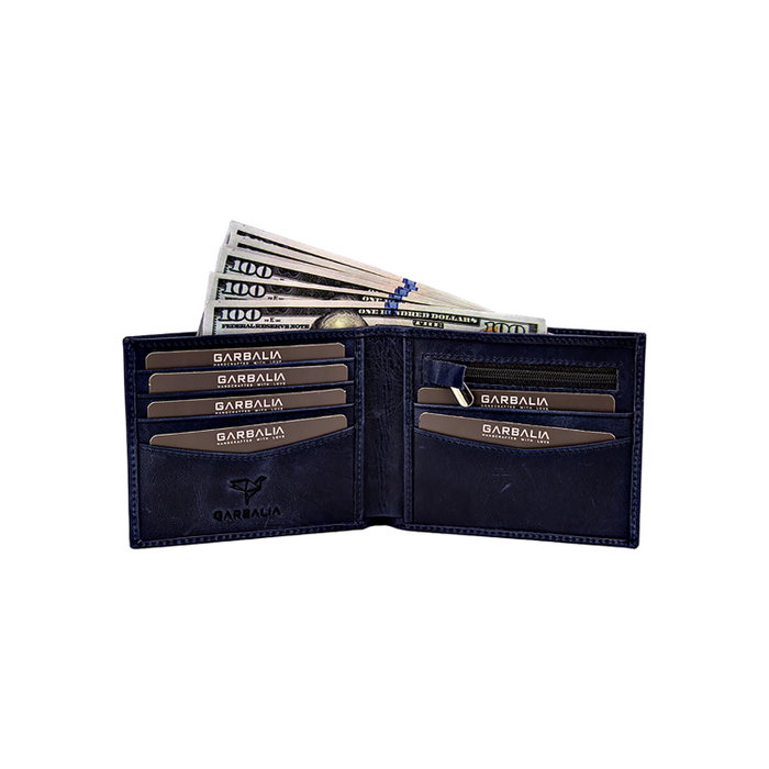 Zoozie Bags Cartera de Hombre 100% Piel Genuina Azul Oscuro 11x2x9 cm