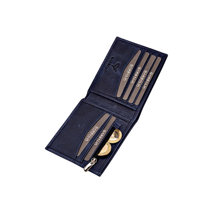 Zoozie Bags Cartera de Hombre 100% Piel Genuina Azul Oscuro 11x2x9 cm