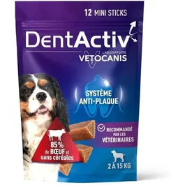 Vetocanis DentActiv 12 Mini Barritas de Higiene Bucal de Ternera para Perros de 2 a 15 kg