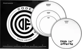 CODE Generator Parche de Batería Blanco Rugoso Tom Pack Rock/American Fusion (10,12,16" + DNA 14") - Para Directo o Estudio, Sonido Abierto y Controlado