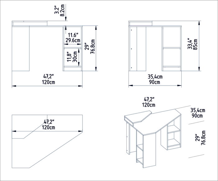 Hanah Home Mesa de Estudio Moderna y Elegante Nogal 120x90x76.8cm